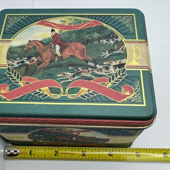 Vtg English Tin Canister Blue Gold Hunting Motif & Tea Biscuit Storage - Picture 3 of 6